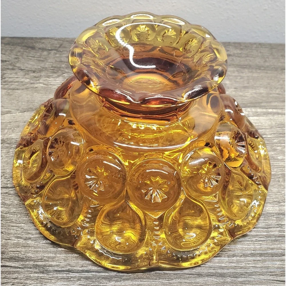 LE Smith Moon and Stars Amber Glass Compote Bowl 7.5